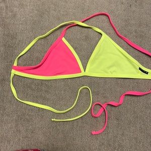 JOLYN Triangle Bikini Top Hot Pink/Highlighter Yellow - Size S